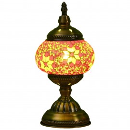 Handmade Moroccan Turkish Mosaic Table Lamp with - Glass Shade & Vintage Bronze Base - 3-Color Adjustable (/Green/Yellow) Arabic Lantern Light for Bedside, Living Room, Cafe - Bulb Included, Easy Assembly