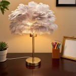 Gray Feather Artificial Table Lamp, Premium Gray Minimalist Warm Light Japanese Desk Lamp with Adjustable Brightness and Color Temperature for Multiple Scenes - USB Powered Bedside Romantic Home Ambiance Decor