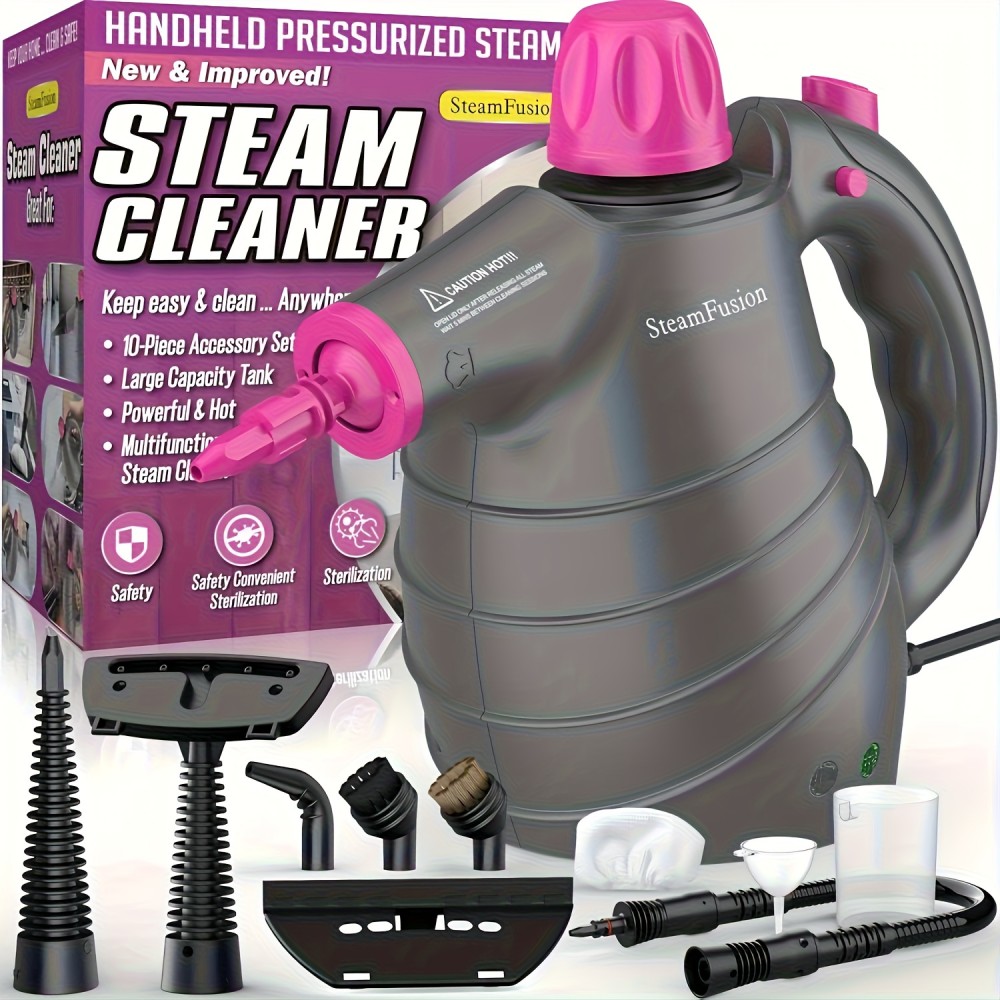 Steam Cleaner, Handheld Pressurized Steamer for Home Use, Multi-Surface Cleaning with 10 Accessories & Safety Lock, Deep Cleans Floor, Grout, Upholstery, Car And Grease, Deep Cleaning Device, Grease Removal Tool