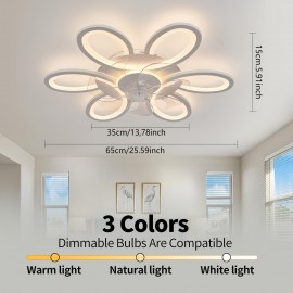 1pc, Remote Control LED Ceiling Fan with Light, Flower Shaped Ceiling Fan Light, 3 Light Colors, Dimmable Modern Low Profile Recessed Ceiling Fan Suitable for Kitchen, Bedroom, Commercial Lighting Suitable for Living Room